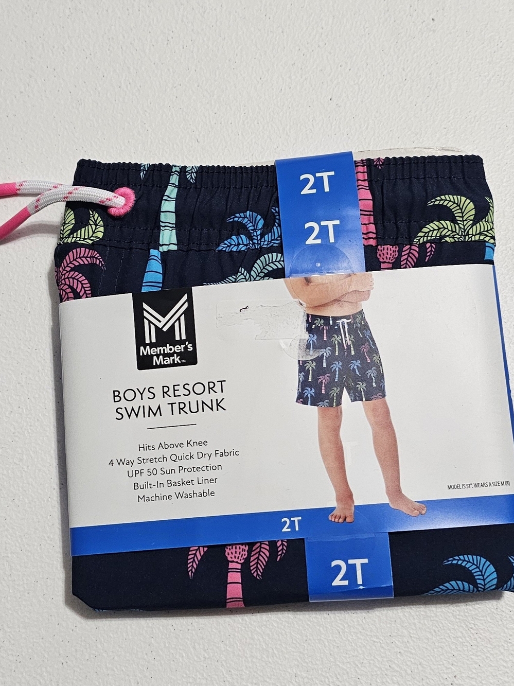 Member's Mark Boys' Navy Palm Print Swim Trunks - 2T